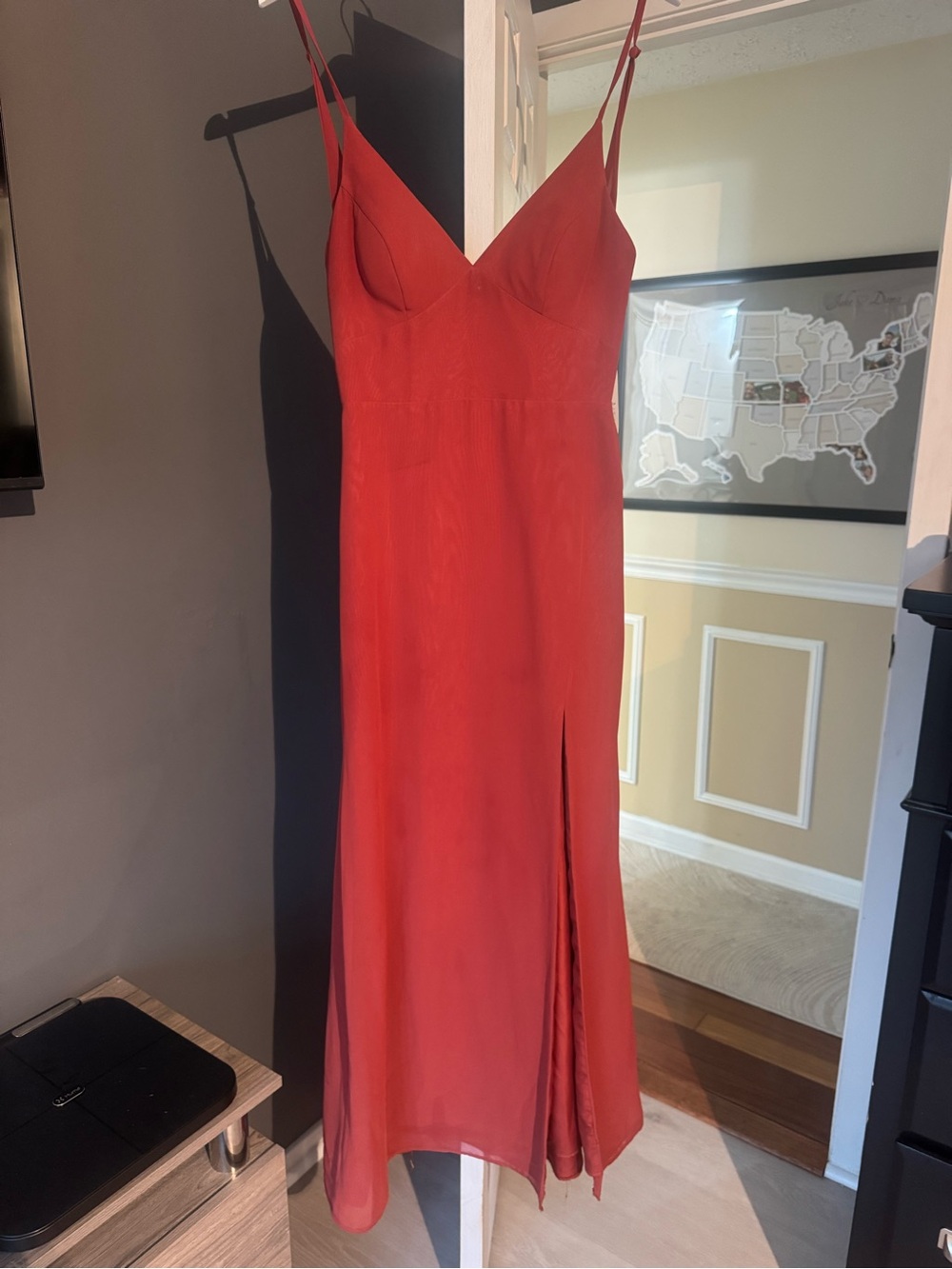 Azazie Chiffon Teracotta Dress with Side Slit